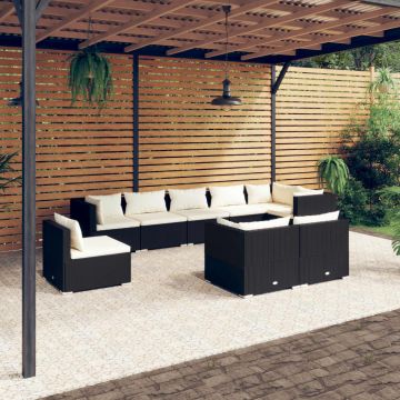 vidaXL Set mobilier de grădină cu perne, 9 piese, negru, poliratan