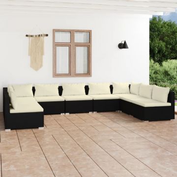 vidaXL Set mobilier de grădină cu perne, 9 piese, negru, poliratan