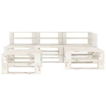 vidaXL Set mobilier de grădină din paleți, 5 piese, alb, lemn