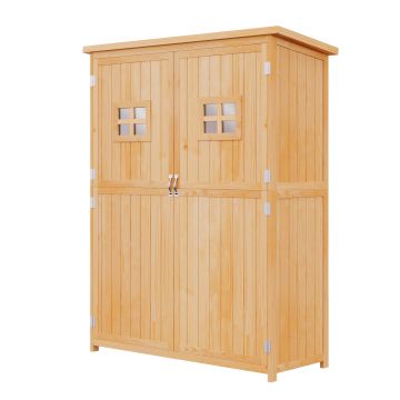 Casuta de gradina Outsunny pentru scule din lemn de brad cu rafturi 127.5x50x164 | Aosom Romania