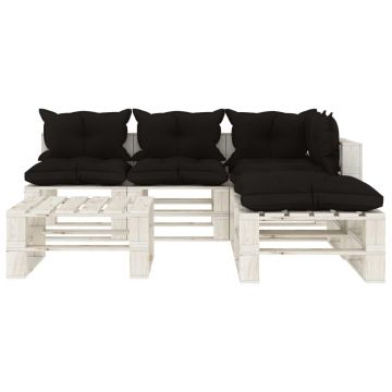 vidaXL Set mobilier grădină din paleți cu perne negre, 6 piese, lemn