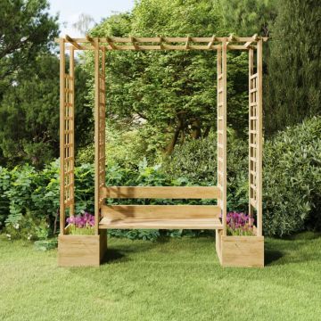 vidaXL Pergolă de grădină cu bancă și jardinieră lemn masiv pin tratat