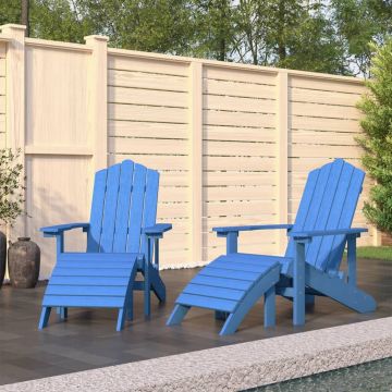 vidaXL Scaune de grădină Adirondack/taburete,2 buc,albastru marin,HDPE