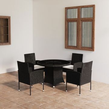 vidaXL Set mobilier de grădină, 5 piese, negru, poliratan