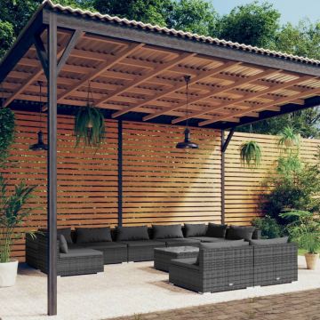 vidaXL Set mobilier de grădină cu perne, 10 piese, gri, poliratan
