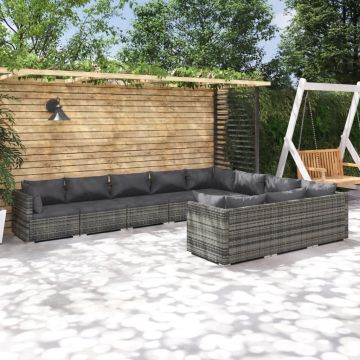 vidaXL Set mobilier de grădină cu perne, 10 piese,gri, poliratan