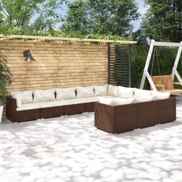 vidaXL Set mobilier de grădină cu perne, 10 piese, maro, poliratan