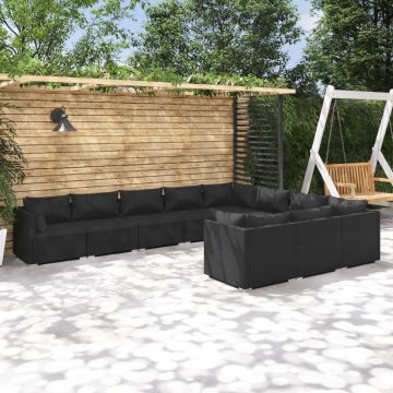 vidaXL Set mobilier de grădină cu perne, 10 piese, negru, poliratan