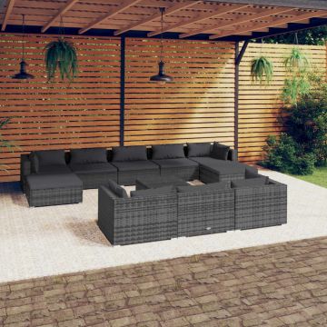 vidaXL Set mobilier de grădină cu perne, 11 piese, gri, poliratan vidaXL Set mobilier de grădină cu perne, 11 piese, gri, poliratan