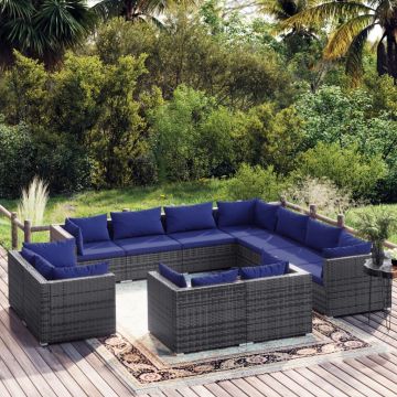 vidaXL Set mobilier de grădină cu perne, 11 piese,gri, poliratan