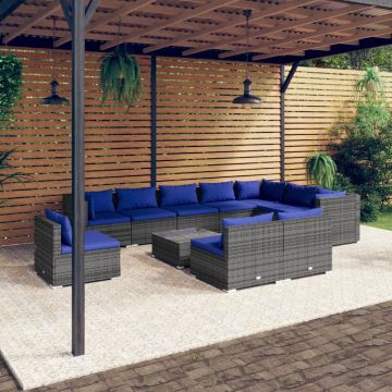 vidaXL Set mobilier de grădină cu perne, 11 piese,gri, poliratan
