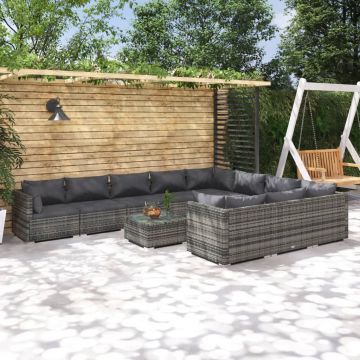 vidaXL Set mobilier de grădină cu perne, 11 piese, gri, poliratan vidaXL Set mobilier de grădină cu perne, 11 piese, gri, poliratan