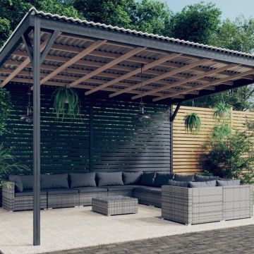 vidaXL Set mobilier de grădină cu perne, 11 piese,gri, poliratan
