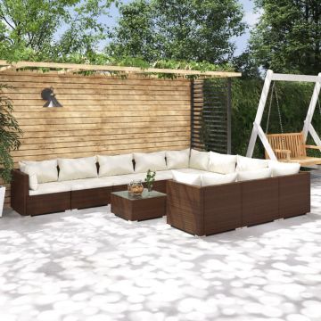 vidaXL Set mobilier de grădină cu perne, 11 piese, maro, poliratan vidaXL Set mobilier de grădină cu perne, 11 piese, maro, poliratan