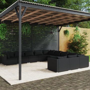 vidaXL Set mobilier de grădină cu perne, 11 piese, negru, poliratan