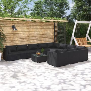 vidaXL Set mobilier de grădină cu perne, 11 piese, negru, poliratan