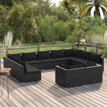 vidaXL Set mobilier de grădină cu perne, 11 piese, negru, poliratan