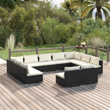 vidaXL Set mobilier de grădină cu perne, 11 piese, negru, poliratan