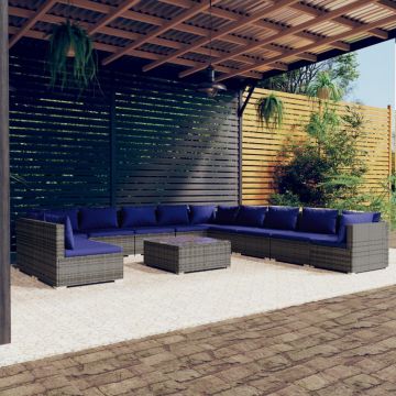 vidaXL Set mobilier de grădină cu perne, 12 piese,gri, poliratan