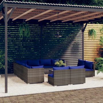 vidaXL Set mobilier de grădină cu perne, 12 piese,gri, poliratan