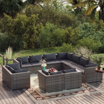 vidaXL Set mobilier de grădină cu perne, 12 piese, gri, poliratan