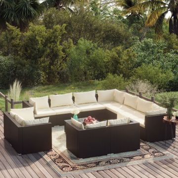 vidaXL Set mobilier de grădină cu perne, 12 piese, negru, poliratan vidaXL Set mobilier de grădină cu perne, 12 piese, negru, poliratan