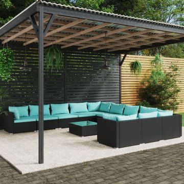 vidaXL Set mobilier de grădină cu perne, 12 piese,negru, poliratan