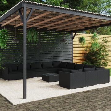 vidaXL Set mobilier de grădină cu perne, 12 piese, negru, poliratan