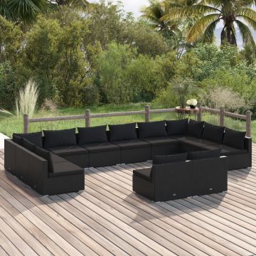 vidaXL Set mobilier de grădină cu perne, 12 piese, negru, poliratan