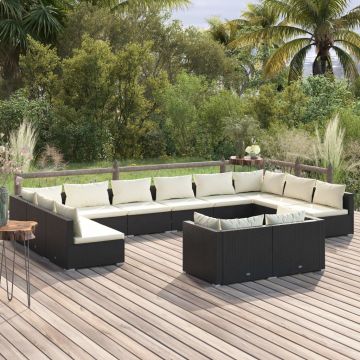 vidaXL Set mobilier de grădină cu perne, 12 piese, negru, poliratan