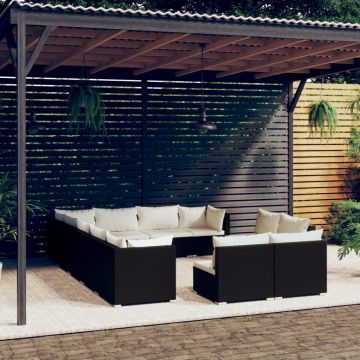 vidaXL Set mobilier de grădină cu perne, 12 piese, negru, poliratan