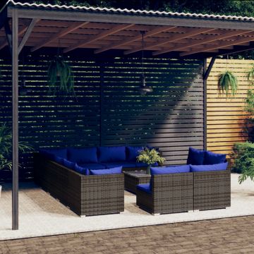 vidaXL Set mobilier de grădină cu perne, 13 piese, gri, poliratan vidaXL Set mobilier de grădină cu perne, 13 piese, gri, poliratan