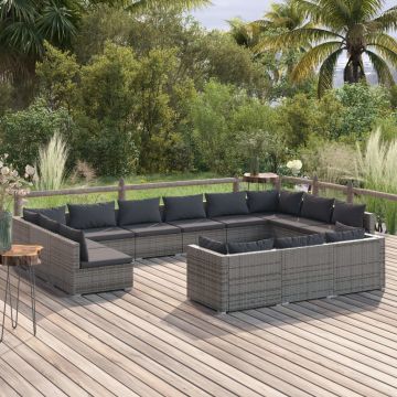 vidaXL Set mobilier de grădină cu perne, 13 piese,gri, poliratan vidaXL Set mobilier de grădină cu perne, 13 piese,gri, poliratan