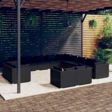 vidaXL Set mobilier de grădină cu perne, 13 piese, negru, poliratan vidaXL Set mobilier de grădină cu perne, 13 piese, negru, poliratan