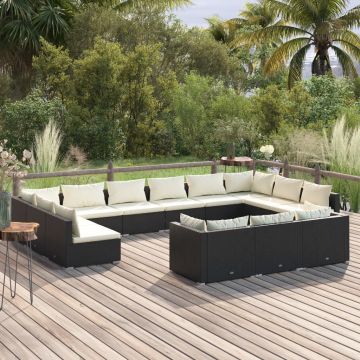 vidaXL Set mobilier de grădină cu perne, 13 piese, negru, poliratan vidaXL Set mobilier de grădină cu perne, 13 piese, negru, poliratan