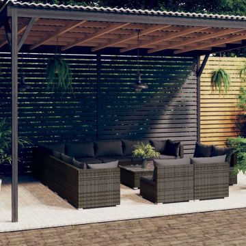 vidaXL Set mobilier de grădină cu perne, 14 piese, gri, poliratan vidaXL Set mobilier de grădină cu perne, 14 piese, gri, poliratan
