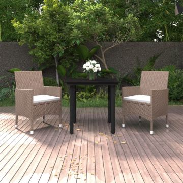 vidaXL Set mobilier de grădină cu perne, 3 piese, poliratan și sticlă