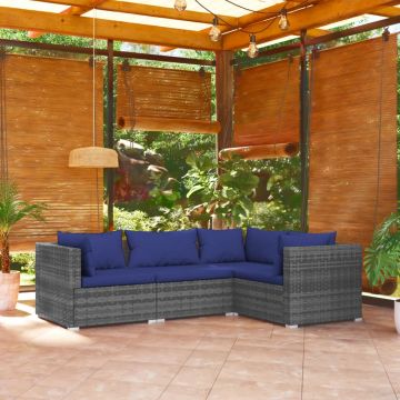 vidaXL Set mobilier de grădină cu perne, 4 piese, gri, poliratan