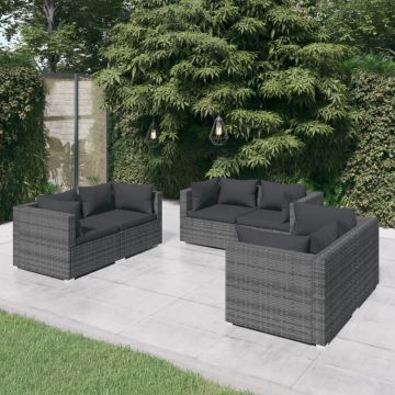 vidaXL Set mobilier de grădină cu perne, 6 piese, gri, poliratan