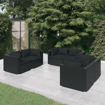 vidaXL Set mobilier de grădină cu perne, 6 piese, negru, poliratan