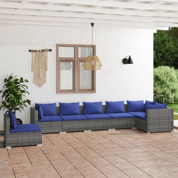 vidaXL Set mobilier de grădină cu perne, 7 piese,gri, poliratan