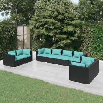 vidaXL Set mobilier de grădină cu perne, 8 piese, negru, poliratan