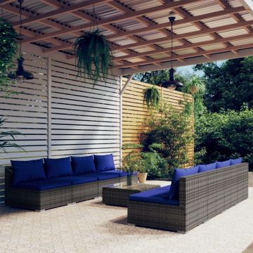 vidaXL Set mobilier de grădină cu perne, 9 piese, gri, poliratan