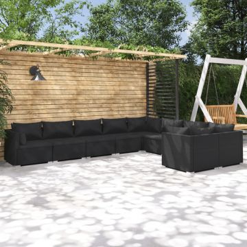 vidaXL Set mobilier de grădină cu perne, 9 piese, negru, poliratan vidaXL Set mobilier de grădină cu perne, 9 piese, negru, poliratan