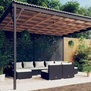 vidaXL Set mobilier de grădină cu perne, 9 piese, negru, poliratan