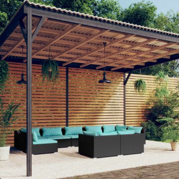 vidaXL Set mobilier de grădină cu perne, 9 piese, negru, poliratan