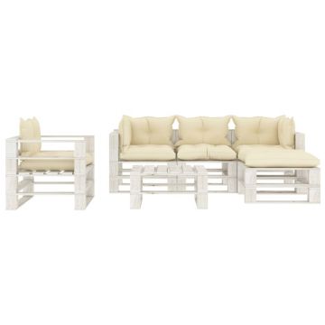vidaXL Set mobilier de grădină din paleți cu perne crem, 6 piese, lemn