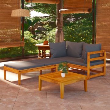 vidaXL Set mobilier grădină cu perne gri închis, 3 piese, lemn acacia