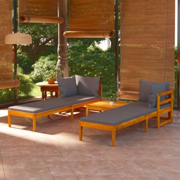 vidaXL Set mobilier grădină cu perne gri închis, 3 piese, lemn acacia