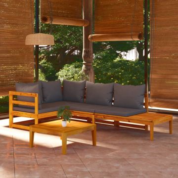 vidaXL Set mobilier grădină cu perne gri închis, 4 piese, lemn acacia